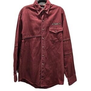 90s VTG Express Riders Shirt Men's Medium Maroon Western Button Up Embroidered